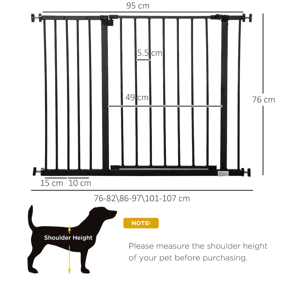 image 1 of PawHut Pressure Fitted Pet Dog Safety Gate Metal Fence, Black