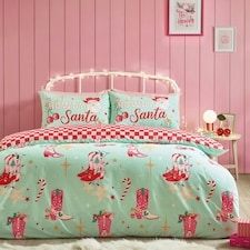 Catherine Lansfield Santa's Howdy Christmas Reversible Duvet Cover Set Green | Green | Double