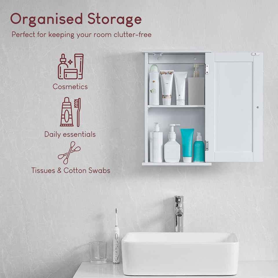 image 1 of Bath Vida Priano 1 Door Wall Mounted Bathroom Cabinet, White
