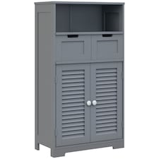 kleankin Free Standing Bathroom Storage Cabinet with Louvred Doors, 2 Drawers, Grey