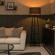 image 2 of ValueLights Hiru Black 3 Tier Shelf Floor Lamp With Charcoal Shade Grey