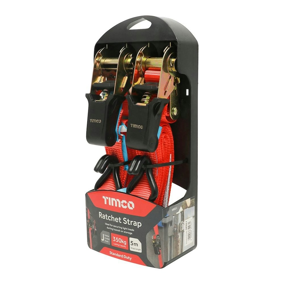 image 1 of Timco - Ratchet Straps - J Hook - Standard Duty (Size 5m x 25mm - 2 Pieces)