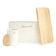 image 2 of 5pc Cream Bamboo Lid Kitchen Canister Set Bread Biscuits Tea Sugar Coffee