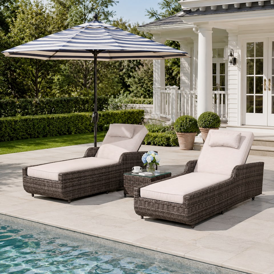 image 1 of Direct Wicker Adjustable Sun Lounge with Side Table – 5‑Position Recliner and Glass‑Top Side Table
