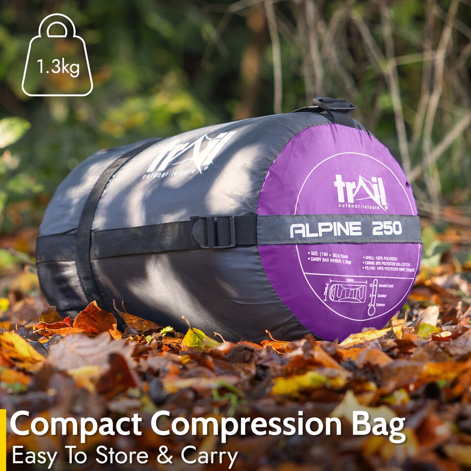 image 1 of Adult Sleeping Bag 3 Season Single Person Warm Hood Carry Bag Trail Alpine 251 | Purple | Single | 1