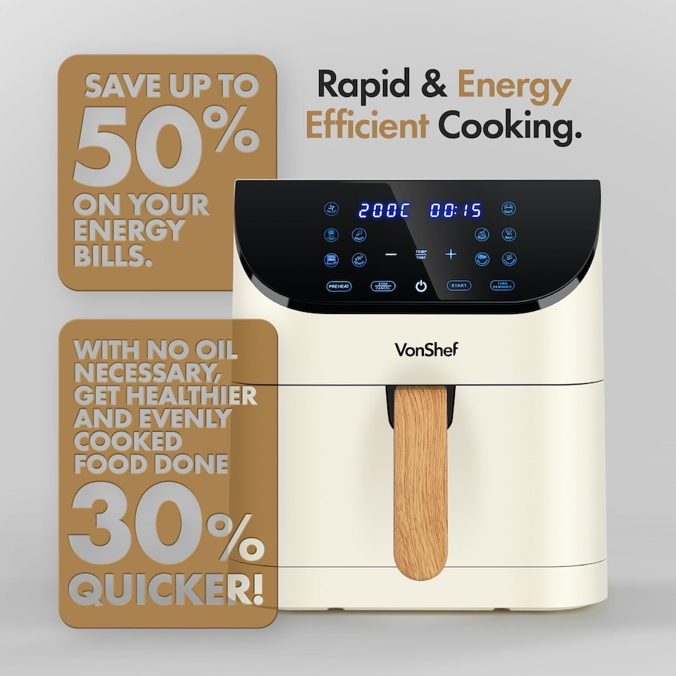 image 1 of VonShef Air Fryer 6L Nordic Design & Digital LED Display