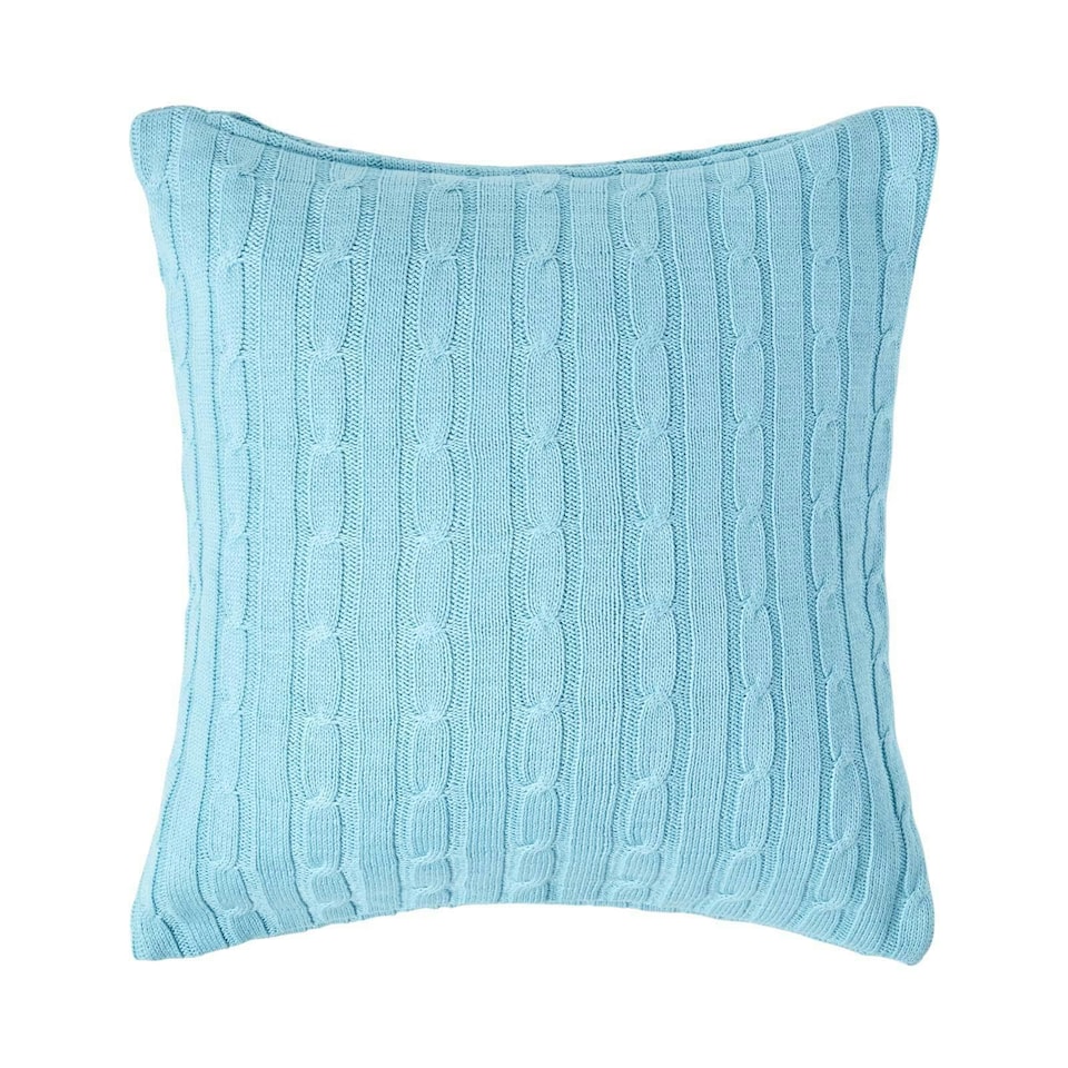 image 1 of Homescapes Cotton Cable Knit Pastel Blue Cushion Cover - 45 x 45 cm | Blue | Blue | 45 x 45 cm
