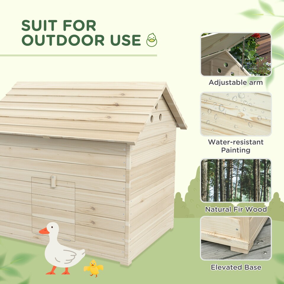 image 1 of PawHut Wooden Duck House w/ Openable Roof, Raised Base, Air Holes - Natural