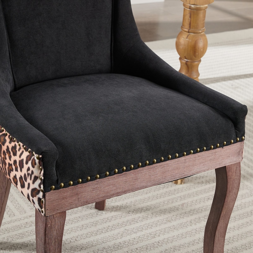image 1 of Bewley Set of 4 Modern Leopard Print Dining Chairs with Wooden Legs
