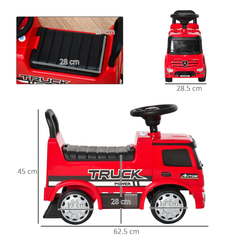 image 1 of HOMCOM 3-in-1 Ride On Car Kids Mercedes Truck Storage for 12 - 36 Months Red | Red | Red