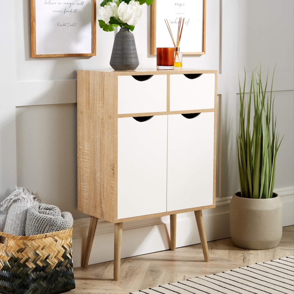 image 1 of Sideboard Storage Cabinet 2 Door 2 Drawer Cupboard Solid Wood Legs