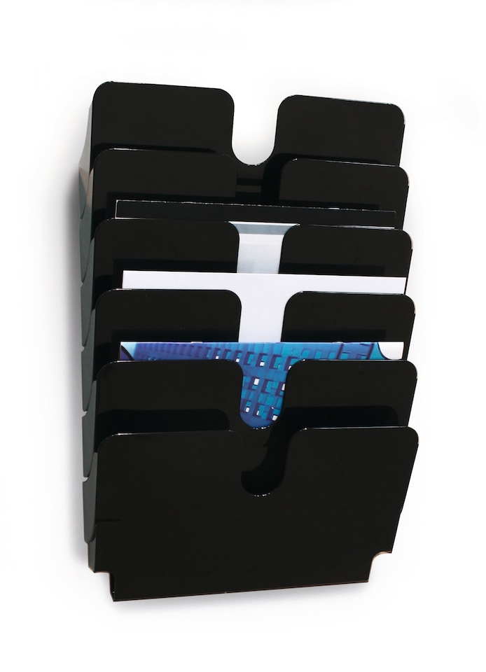 Durable FLEXIPLUS 6 Wall Mounted Literature Tray | A4 Landscape Holder | Black | Black