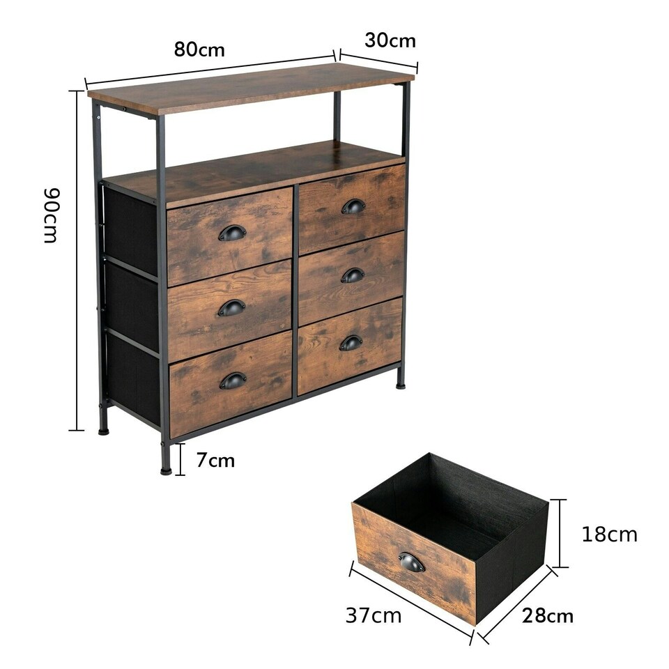 image 1 of COSTWAY 6 Drawers Dresser Organizer 2-Tier Fabric Storage Brown