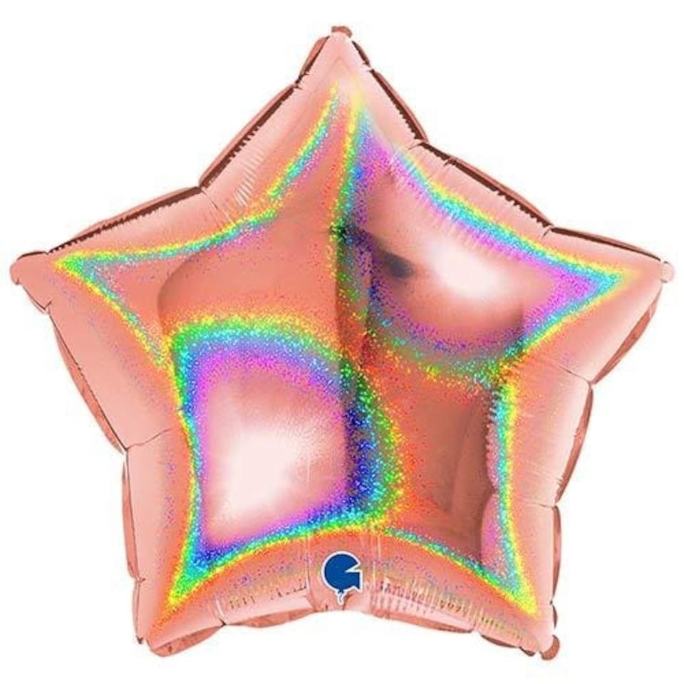 image 1 of Glitter Holographic Rose Gold Star Shape Foil Helium Balloon 46cm / 18 in