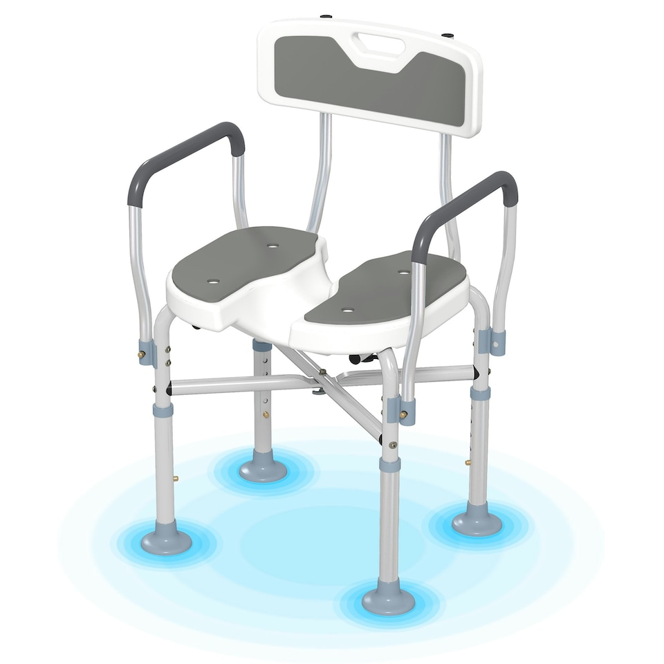 image 1 of HOMCOM Padded Bath Chair with Slotted Seat and Adjustable Height, Grey
