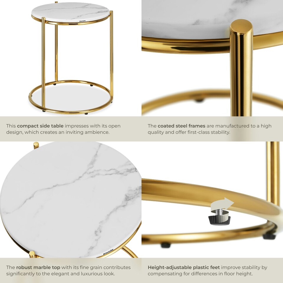 image 1 of Side Table Ellsa - marble top, steel frame, elegant design White | Gold