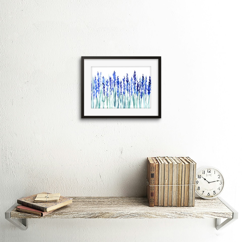 image 1 of Lavender Flowers Soft Bright Floral Watercolour 9x7" Black Framed Wall Art Print
