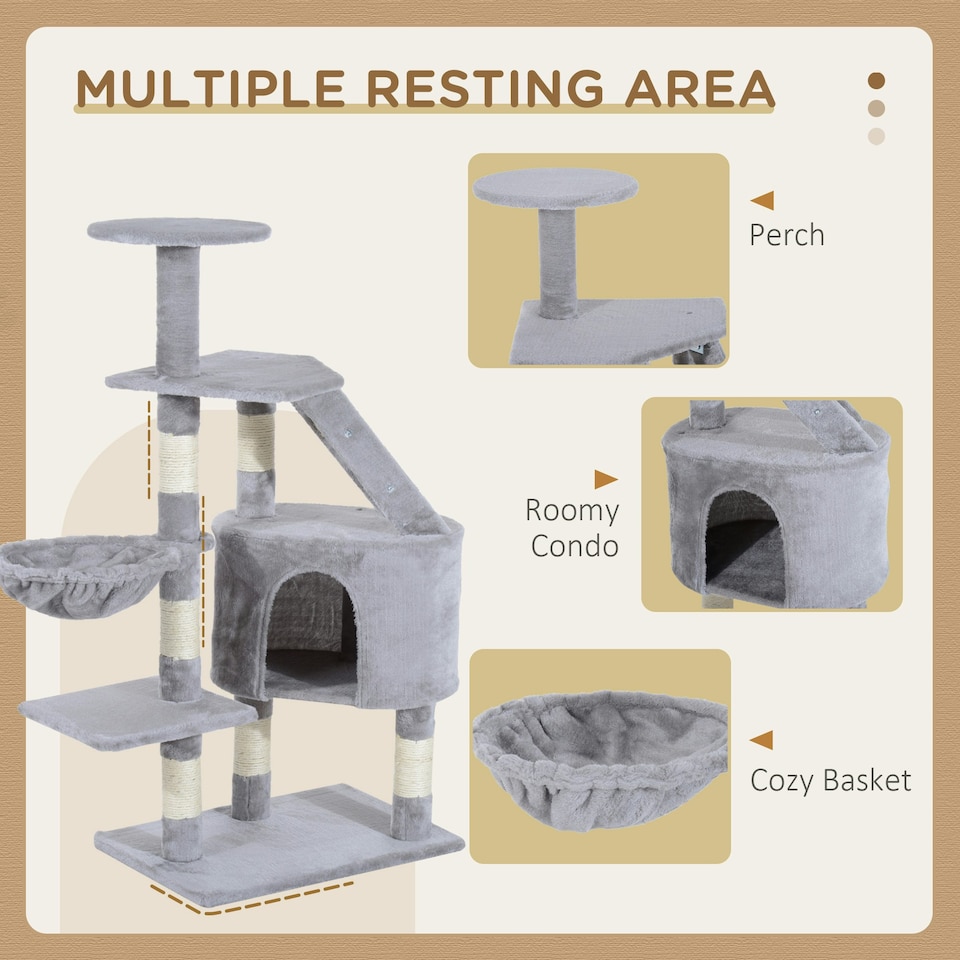 image 1 of Pawhut Cat Tree Kitten Scratching Post Play House Pet Furniture Grey