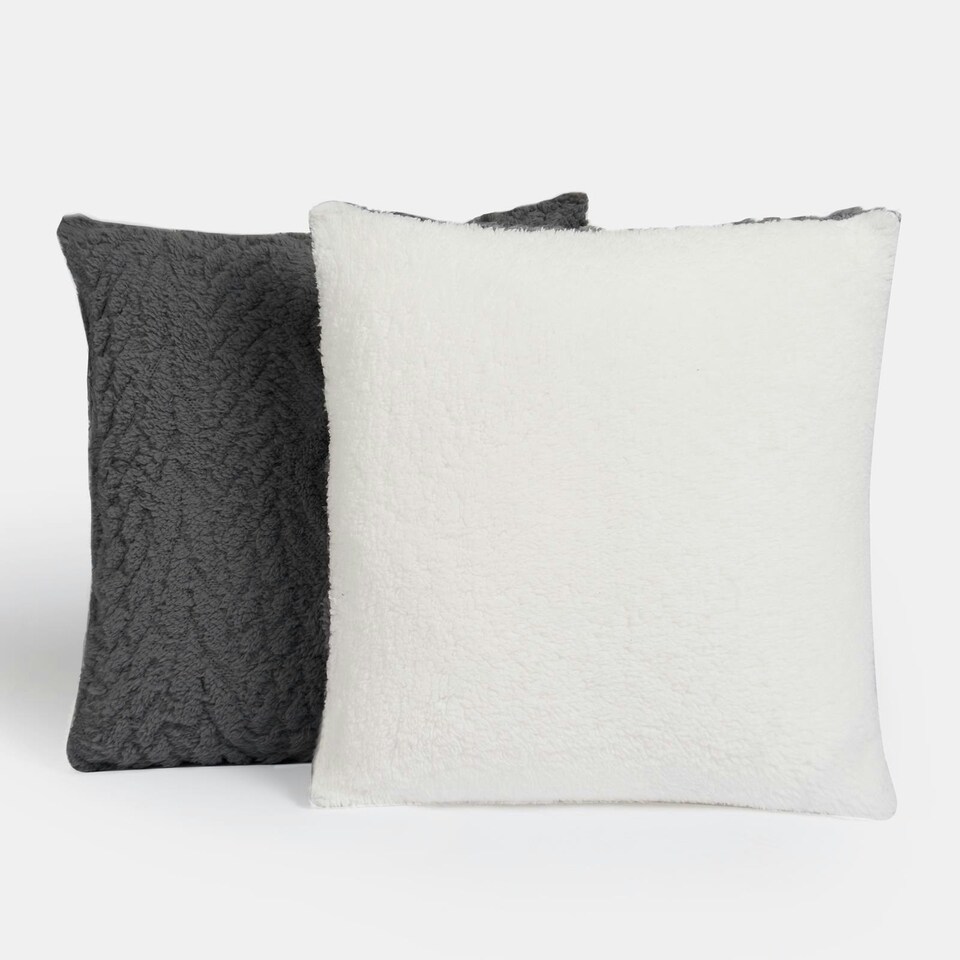 image 1 of OHS 4 x Cable Knit Sherpa Texture Filled Cushions, 45x45cm - Grey