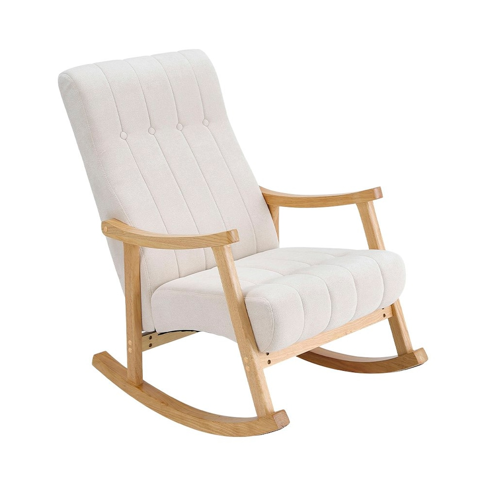 image 1 of Living and Home Velvet Upholstered Tufting Rocking Chair White