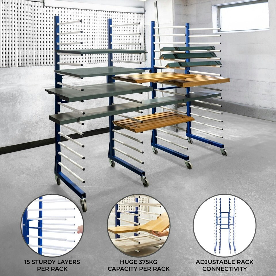 image 1 of Combi Spray Drying Rack Trolley x 5 & 4 Connectors | Blue