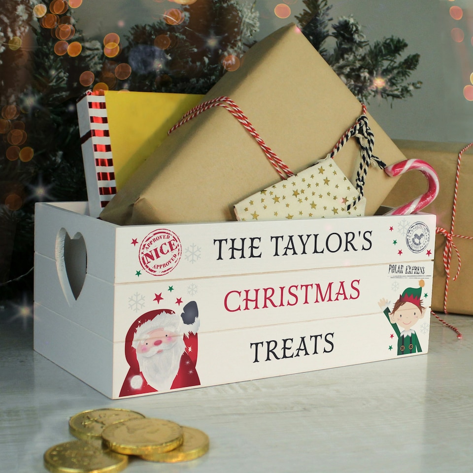 image 1 of Personalised Christmas White Wooden Crate | White | ONE SIZE