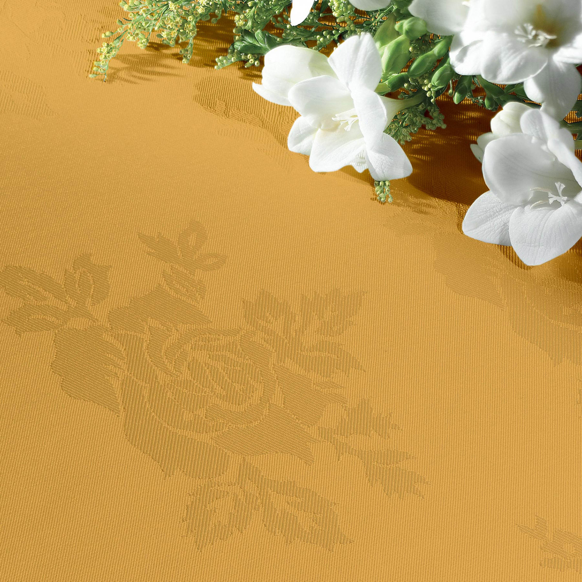 Vision Polyester Rose Design Tablecloth in Gold | Size: 137 cm x 137 cm