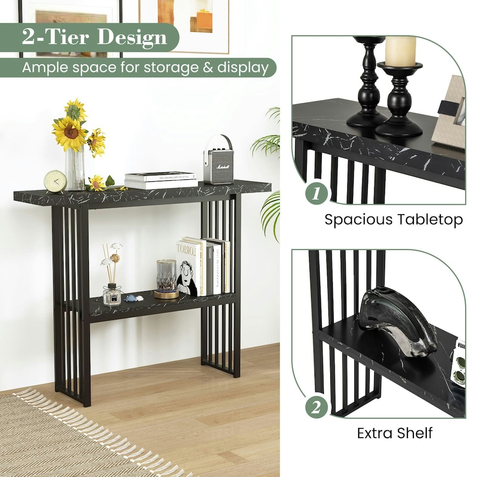 image 1 of COSTWAY 2-tier Console Table Entryway Table Black