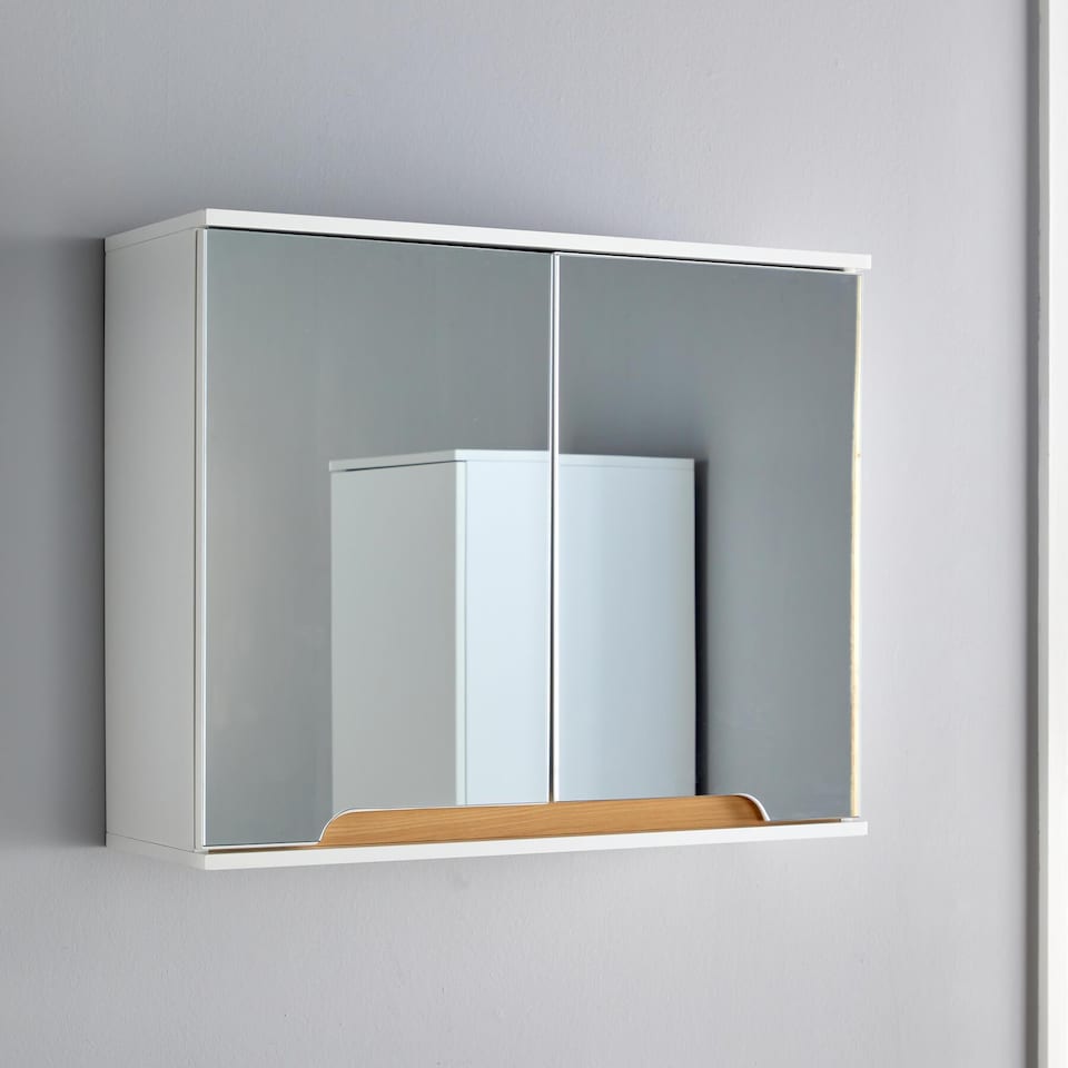 image 1 of Bathroom Cabinet Wall Mounted Mirrored Vanity Storage Organiser | White
