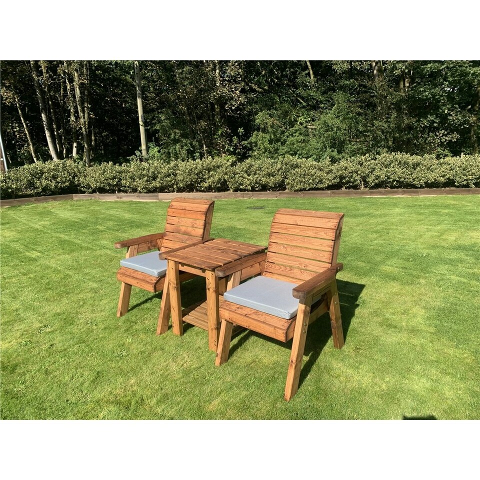 image 1 of Deluxe 2 Chair & Table Outdoor Set With 2 x Chair Cushion Grey