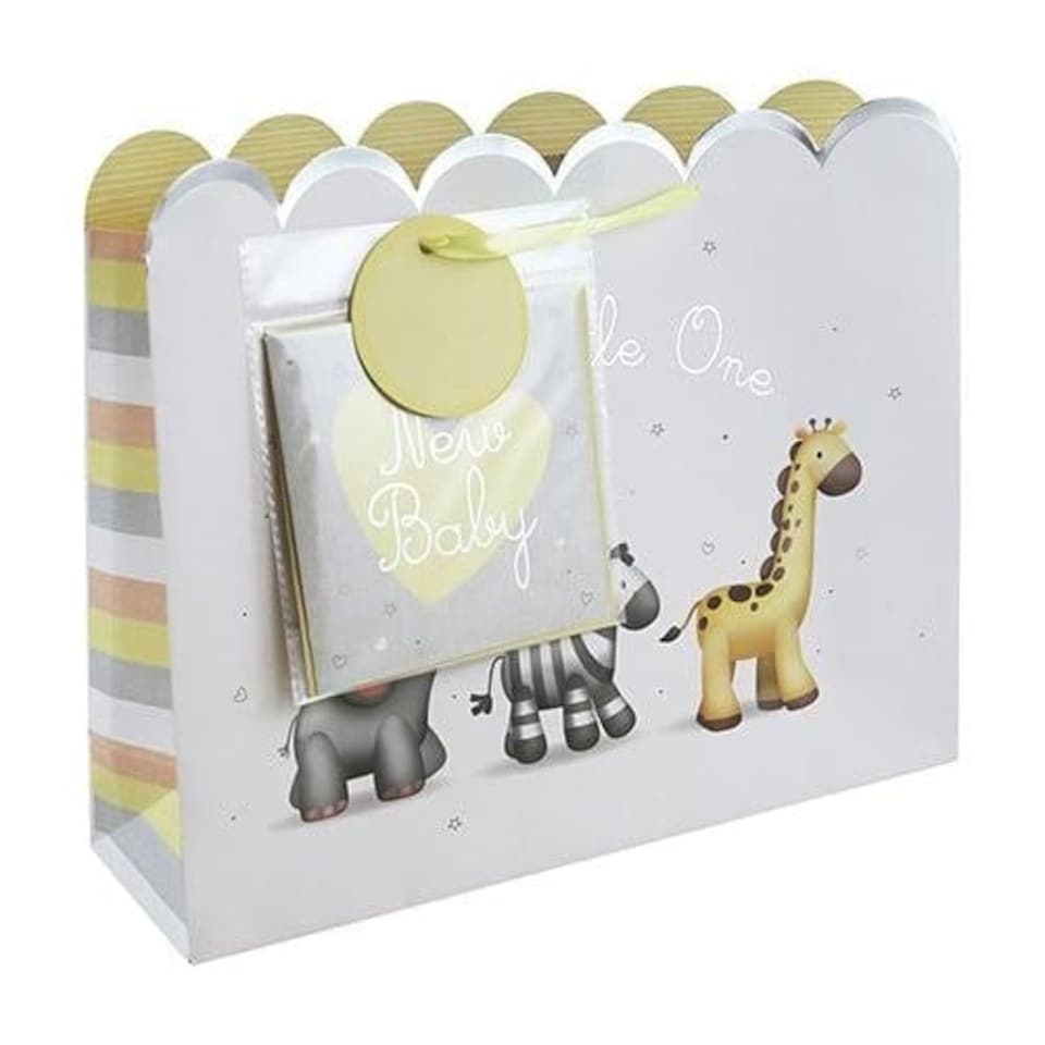 image 1 of Hello Little One Neutral Baby Large Shopper Gift Bag with Greeting Card 37cm | Multi | 1