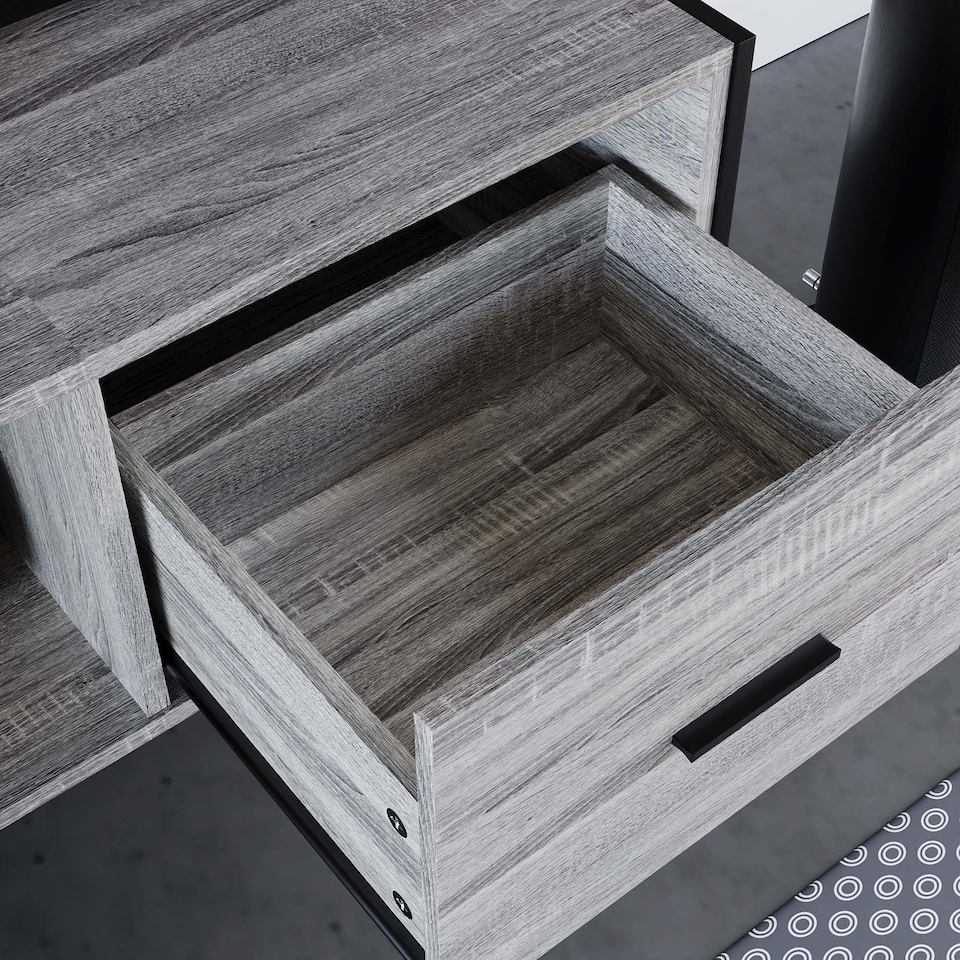 image 1 of Vida Designs Brooklyn 2 Drawer TV Unit Industrial Entertainment Storaeg, Grey | Grey | 1