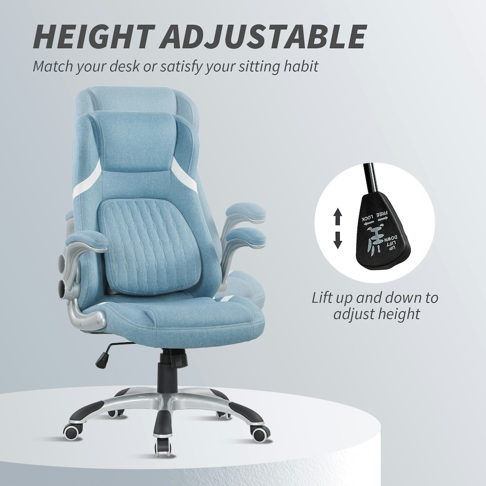 image 1 of Vinsetto Fabric Office Desk Chair w/ Adjustable Height Tilt Function Blue Blue | White accents
