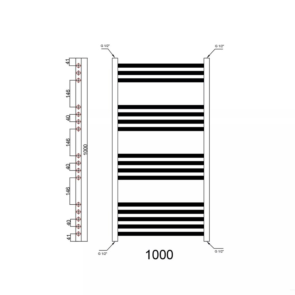 image 1 of Polished Chrome 1000 x 300mm Heated Bathroom Towel Rail Warmer Ladder Radiator with Angled Manual Valves Pair