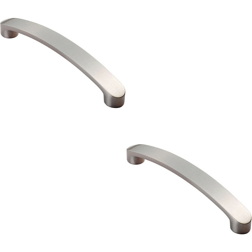 Loops 2x Flat Fronted Bow Pull Handle 140 x 12mm 128mm Fixing Centres Satin Nickel in Metallics