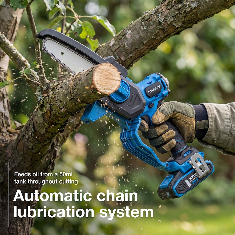 image 1 of Hyundai Mini Chainsaw 6" 20V Includes Chain, 2Ah Battery & Charger HY20CCS150