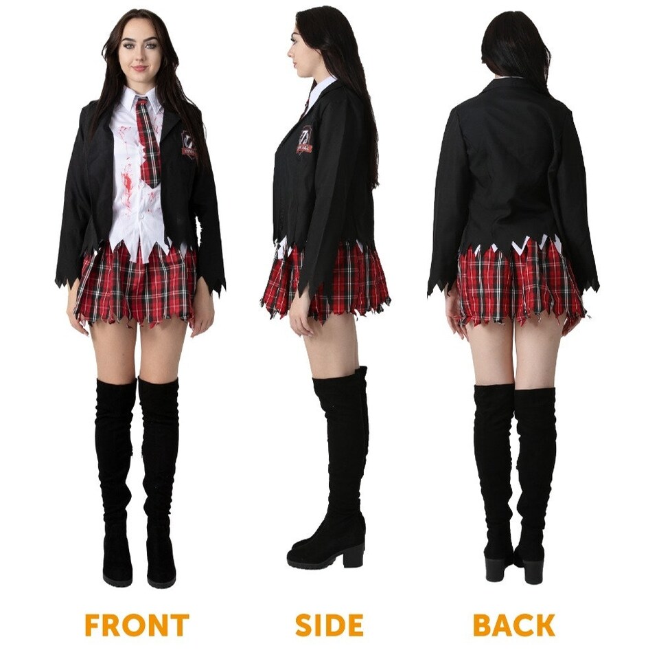 image 1 of Zombie Schoolgirl Costume With Stockings | Multi | XS