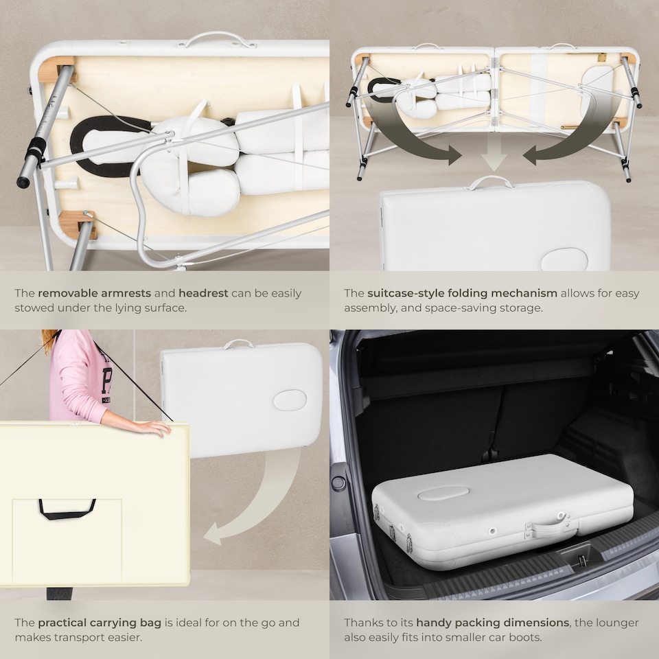image 1 of Massage Table - 3-zone bed with aluminium frame, 5cm pad, folding, adjustable | White | white | 1