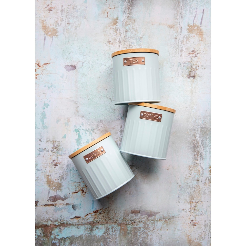 image 1 of KitchenCraft Airtight Tea Coffee Sugar Canister Set Blue