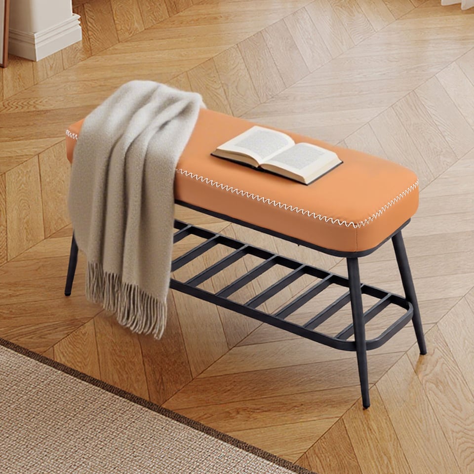 image 1 of HOMCOM Shoe Bench, PU Leather Shoe Storage Bench for Entryway, Brown | Brown