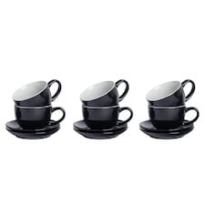 Argon Tableware 12 Piece Coloured Cappuccino Cup & Saucer Set - 250ml - Black