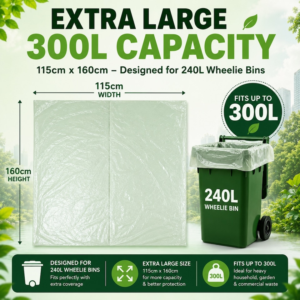 image 1 of Lianpak 270L Clear Wheelie Bin Liners 115 x 160cm 40 Micron 10 Bags Per Roll