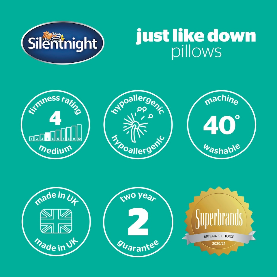 image 1 of Silentnight Just Like Down Bed Pillows, Hypoallergenic, Made in the UK, 2 Pack