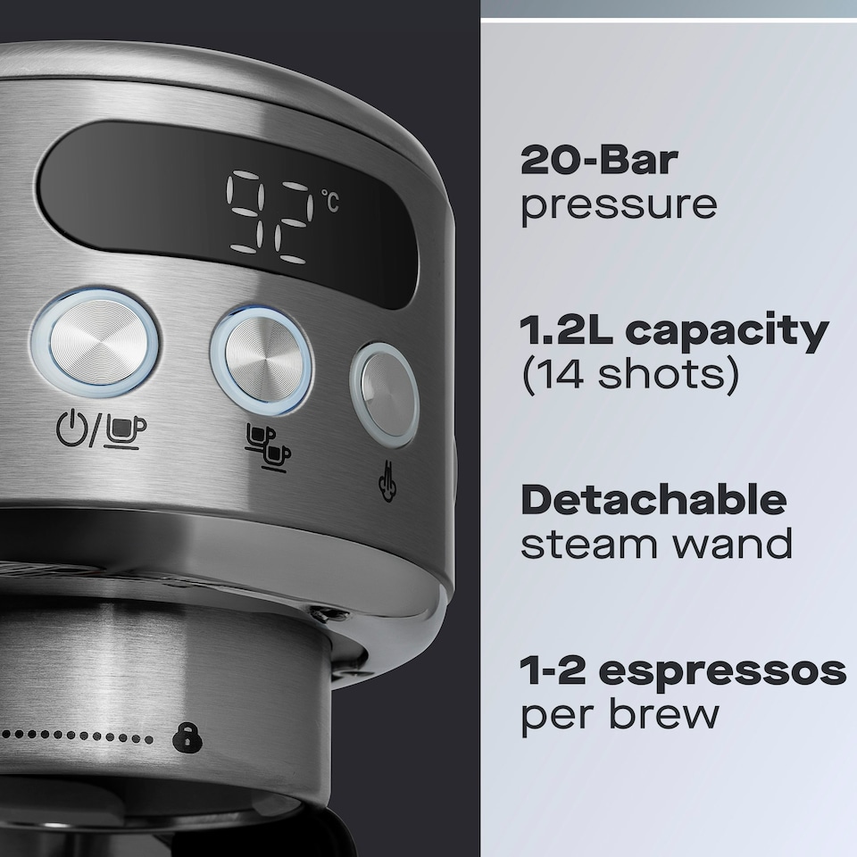 image 1 of Daewoo Digital 20Bar Compact Espresso Coffee Maker with Steam Wand