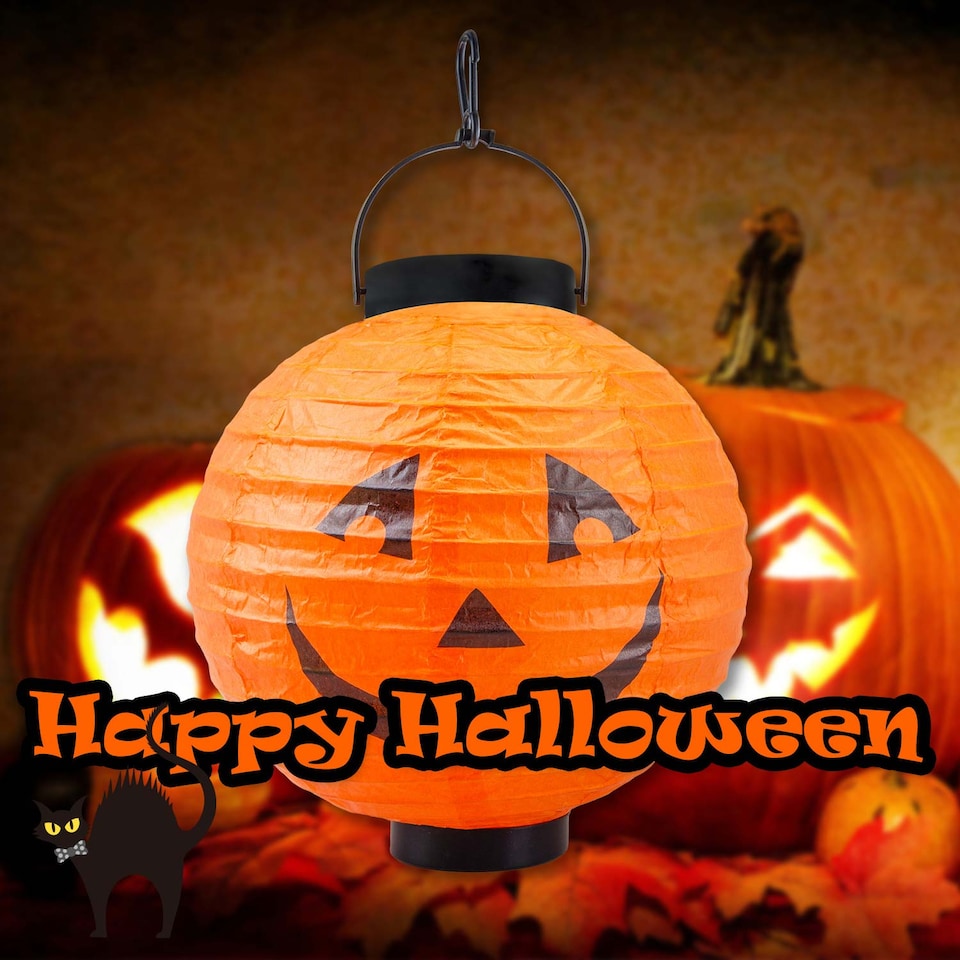 image 1 of PMS Halloween Paper Lantern - Pumpkin Design 23.6 x 20.9cm