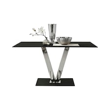 Furniturebox Florini Black Glass And Metal V Dining Table
