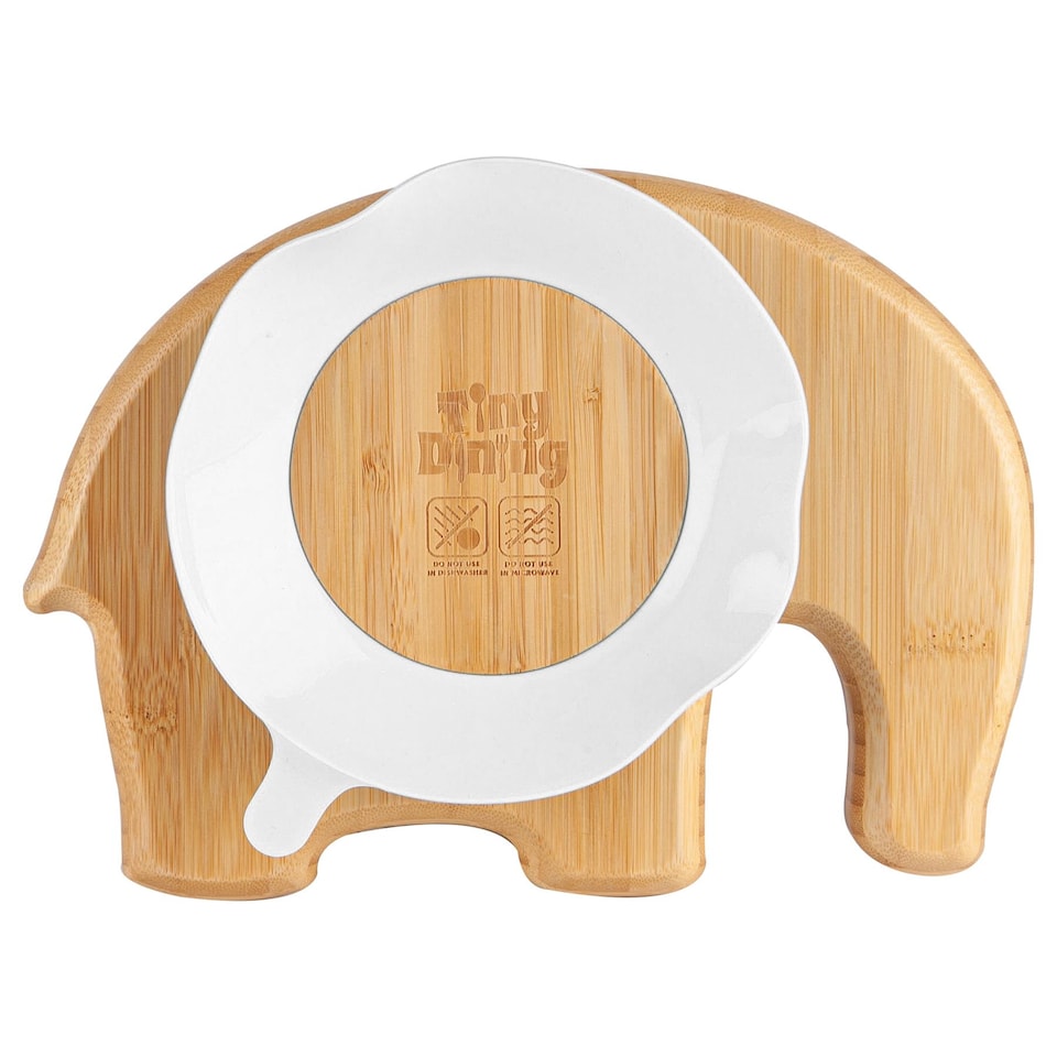 image 1 of Tiny Dining Children's Bamboo Suction Elephant Plate - White | White | White