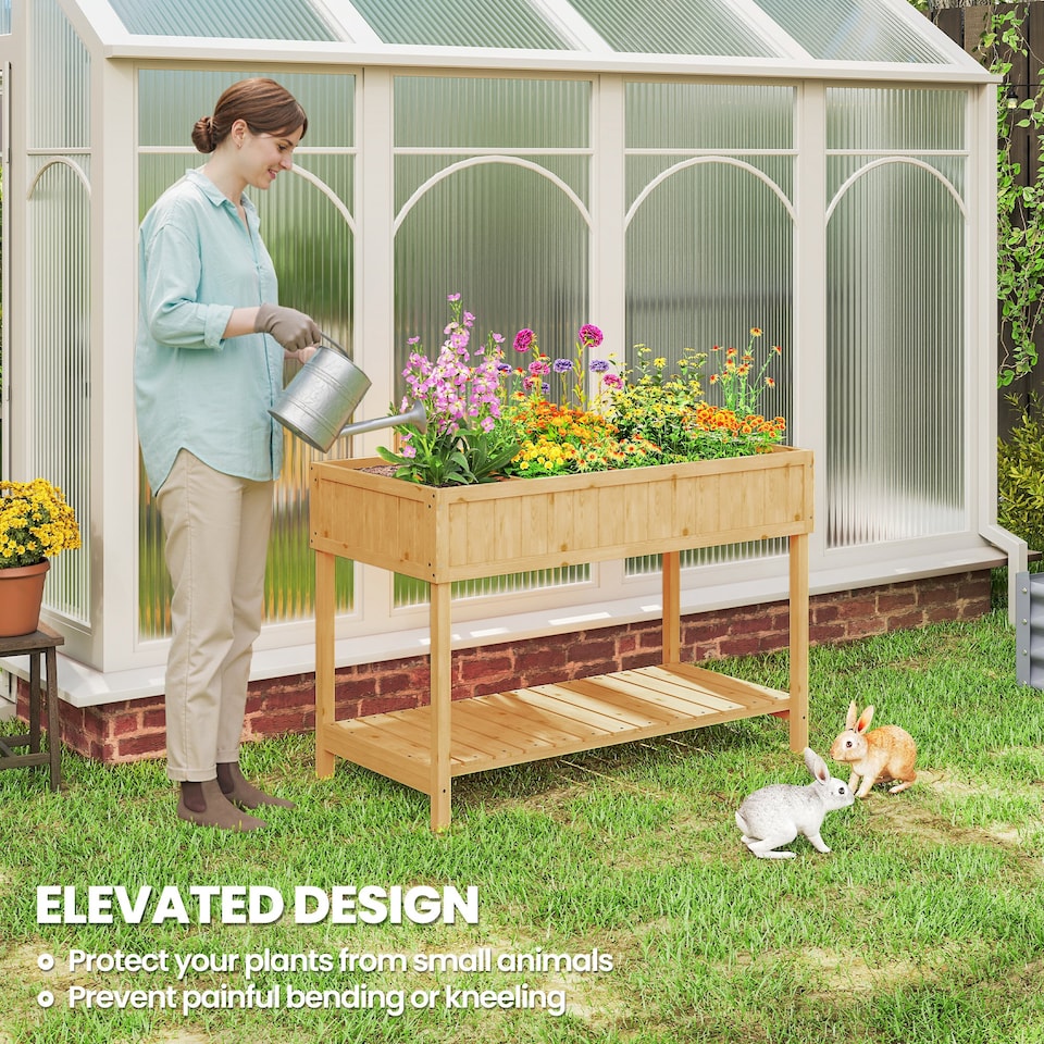 image 1 of Outsunny Wooden Herb Planter Stand 8 Cubes Bottom Shelf Raised Bed Natural