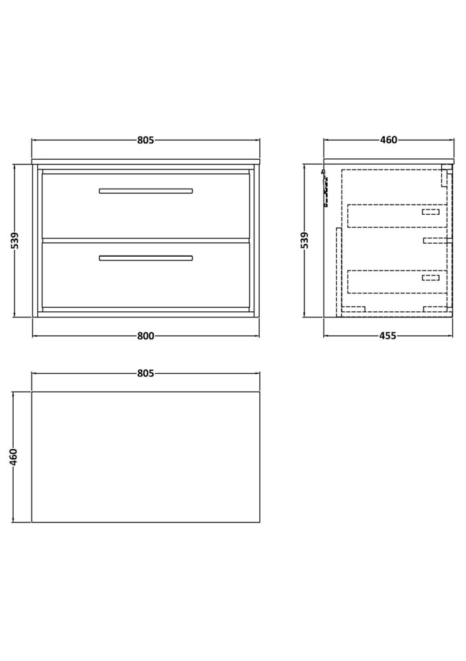 image 1 of Balterley Framed Design Wall Hung 2 Drawer Vanity with Worktop | Grey | Monument Grey | 539 x 805 x 460mm