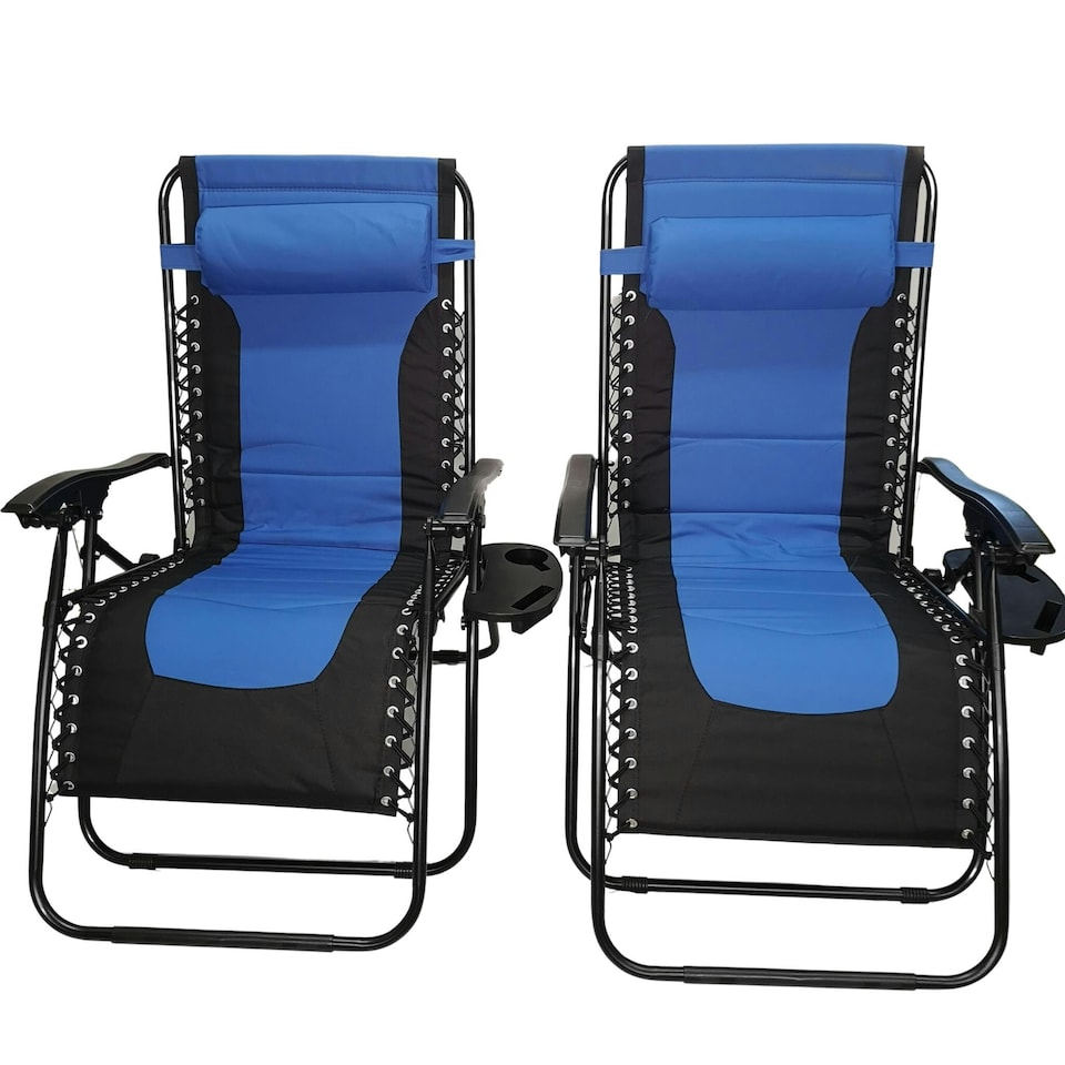 image 1 of Set of 2 Luxury Padded Multi Position Zero Gravity Garden Relaxer Chair Lounger in Blue & Black